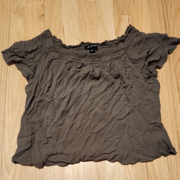 A. Byer Women's Charcoal Off-Shoulder Blouse - Picture 1 of 3